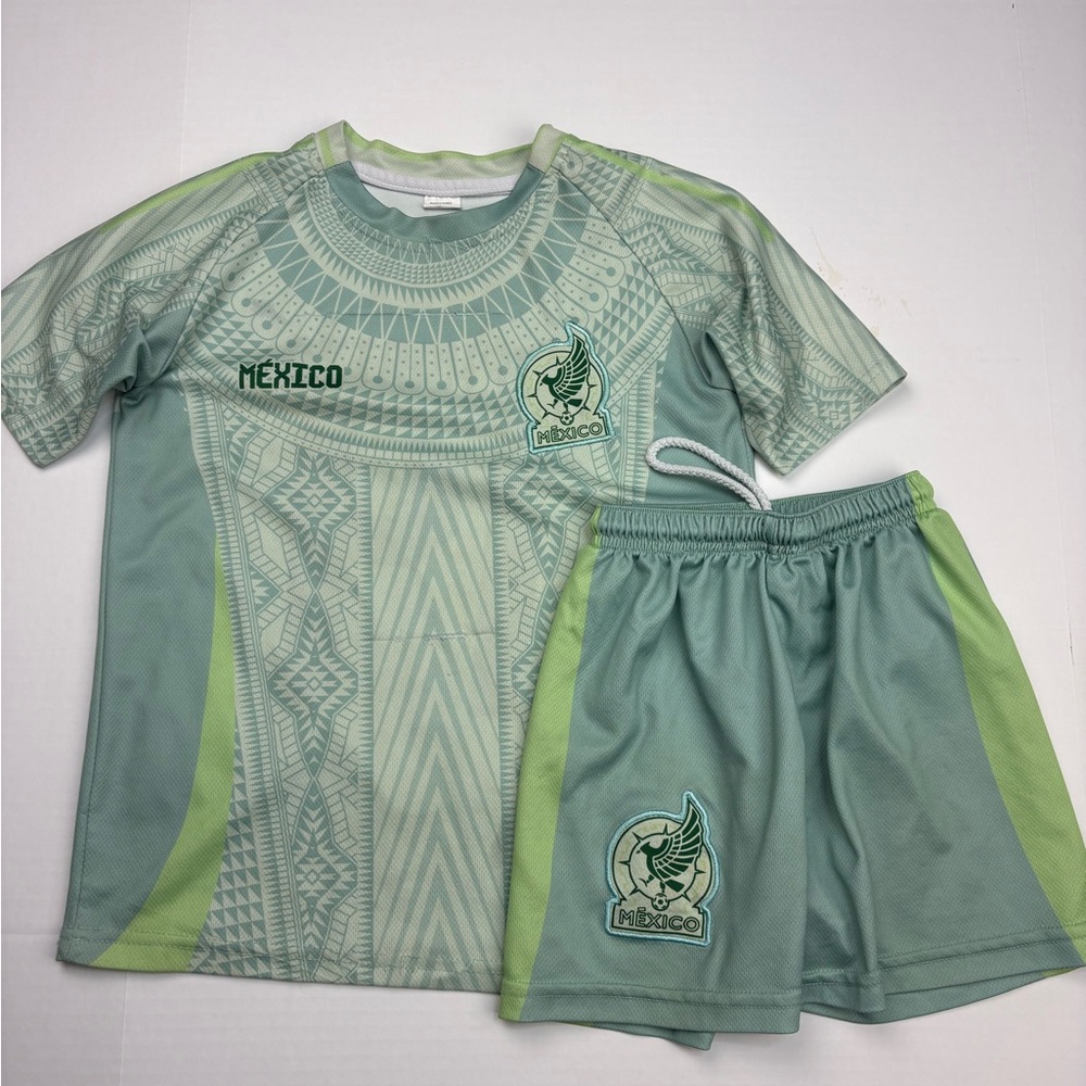 Mexico Futbol Soccer Set Youth Kid Size 8 Chicarito Green Blue Damaged 2 Pc Poly